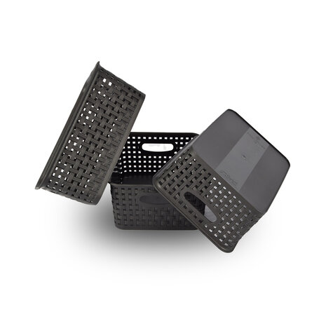 Discountershop 3x Opbergmand | Opbergbakje |5 liter | Zwarte opberger 25.x20x10. cm Rattan Discountershop 3x Opbergmand | Opbergbakje |5 liter | Zwarte opberger 25.x20x10. cm Rattan