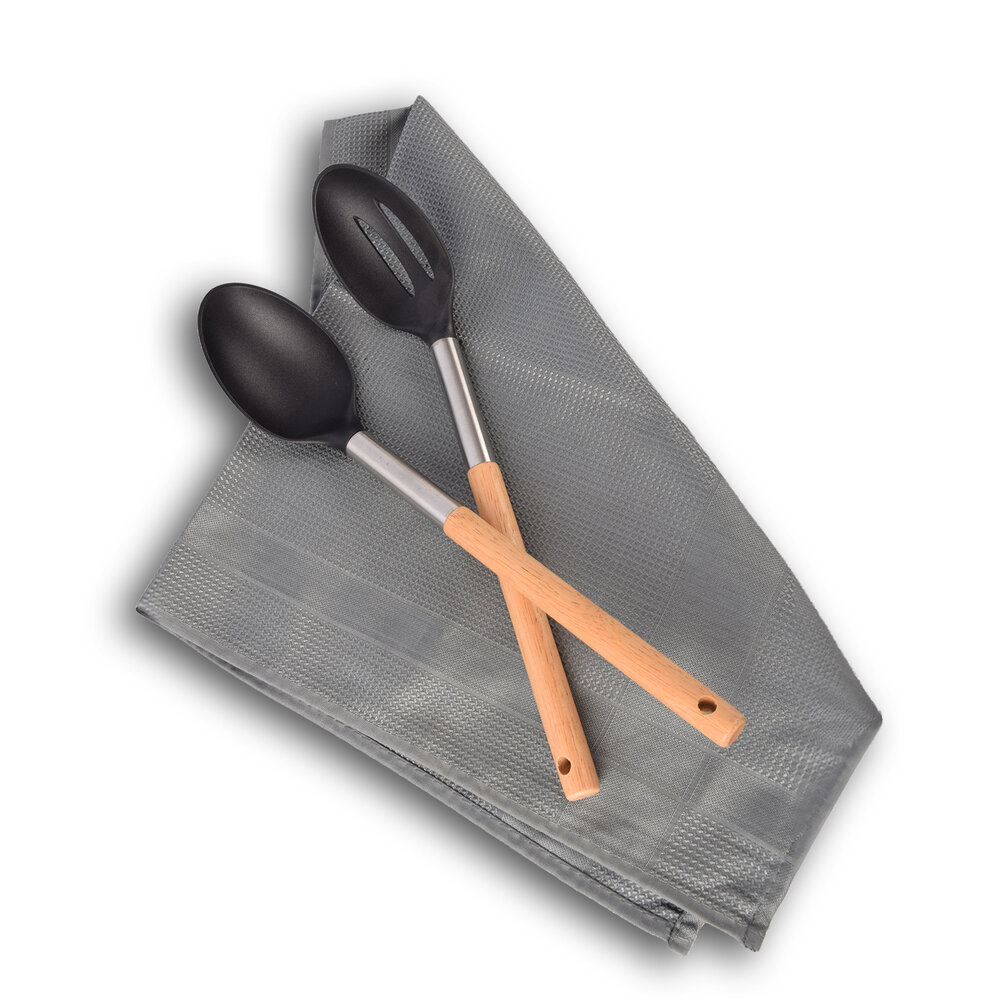 Alpina Duurzame Bruine en Zwarte Opscheplepel | 34 cm Lengte | Houten Handvat | Sterke Plastic met Antiaanbaklaag | Dagelijks Gebruik Opscheplepel Keukengerei voor Soep Rijst Buffet