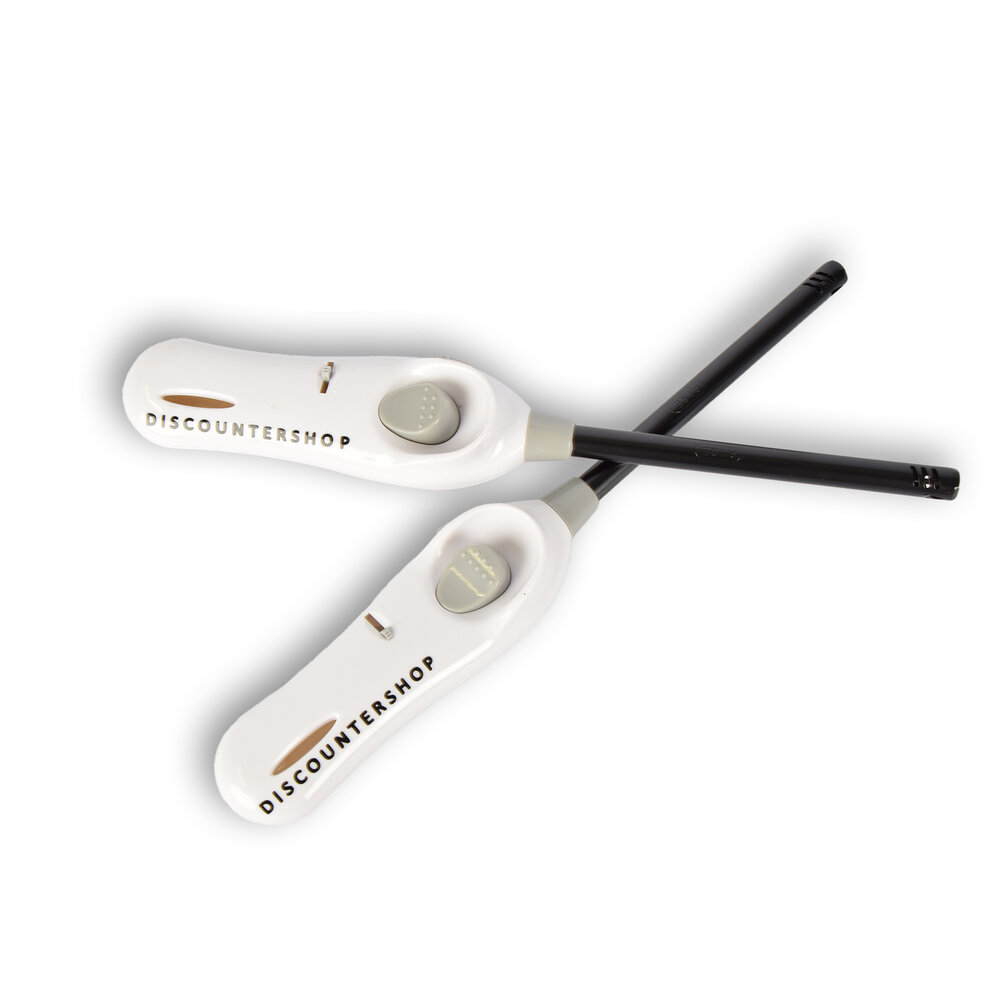 Discountershop Trendy Set of 2 White Refillable Barbecue Lighters | Safe Lighter | 26cm x 3.20cm | Made of Durable Metal and Plastic | Perfect for Grill Barbecue & Gas Stove