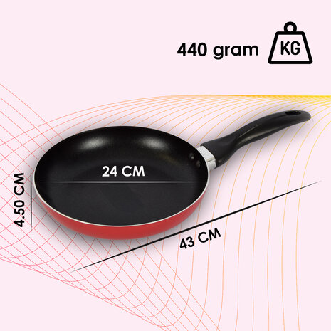 Discountershop Frying pan | frying pans | Aluminum | BLACK/RED | induction hob | Round | 1 liter | Wok pan | 270g | Frying pan for induction | 20xH4.5cm
