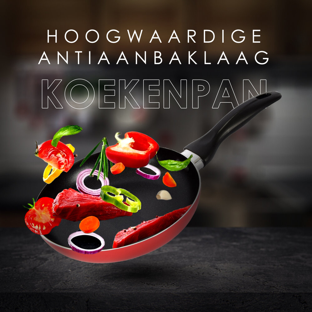 Discountershop Frying pan | frying pans | Aluminum | BLACK/RED | induction hob | Round | 1 liter | Wok pan | 270g | Frying pan for induction | 20xH4.5cm