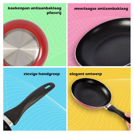Discountershop Koekenpan | koekenpannen | Aluminium | ZWART/ROOD | inductie kookplaat | Rond | 1 liter | Wokpan | 270 g | Koekenpan voor inductie | 20xH4,5cm
