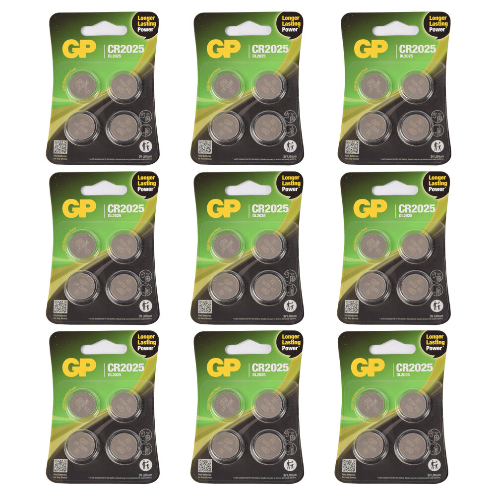 Discountershop Set of 9 Packages with 4 Pieces CR2025 3V Button Cell Batteries - 36 Batteries with Lithium Technology for Electronics and DIY Jobs Discountershop Set of 9 Packages with 4 Pieces CR2025 3V Button Cell Batteries - 36 Batteries with Lithium Technology for Electronics and DIY Jobs