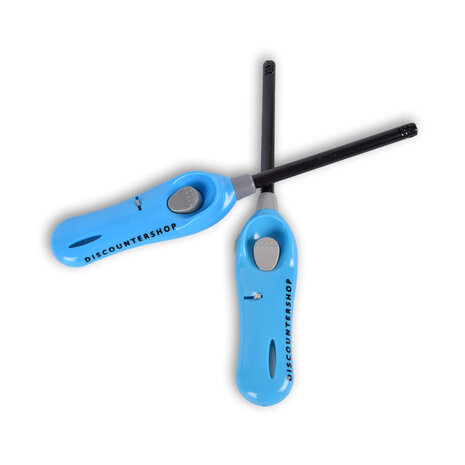 Discountershop Aansteker met kinderbescherming - Barbecue aansteker - Pakket van 2x stuks BBQ aanstekers navulbaar| A Kwaliteit |Kinderbescherming/Kinderslot |blauw | 26cm