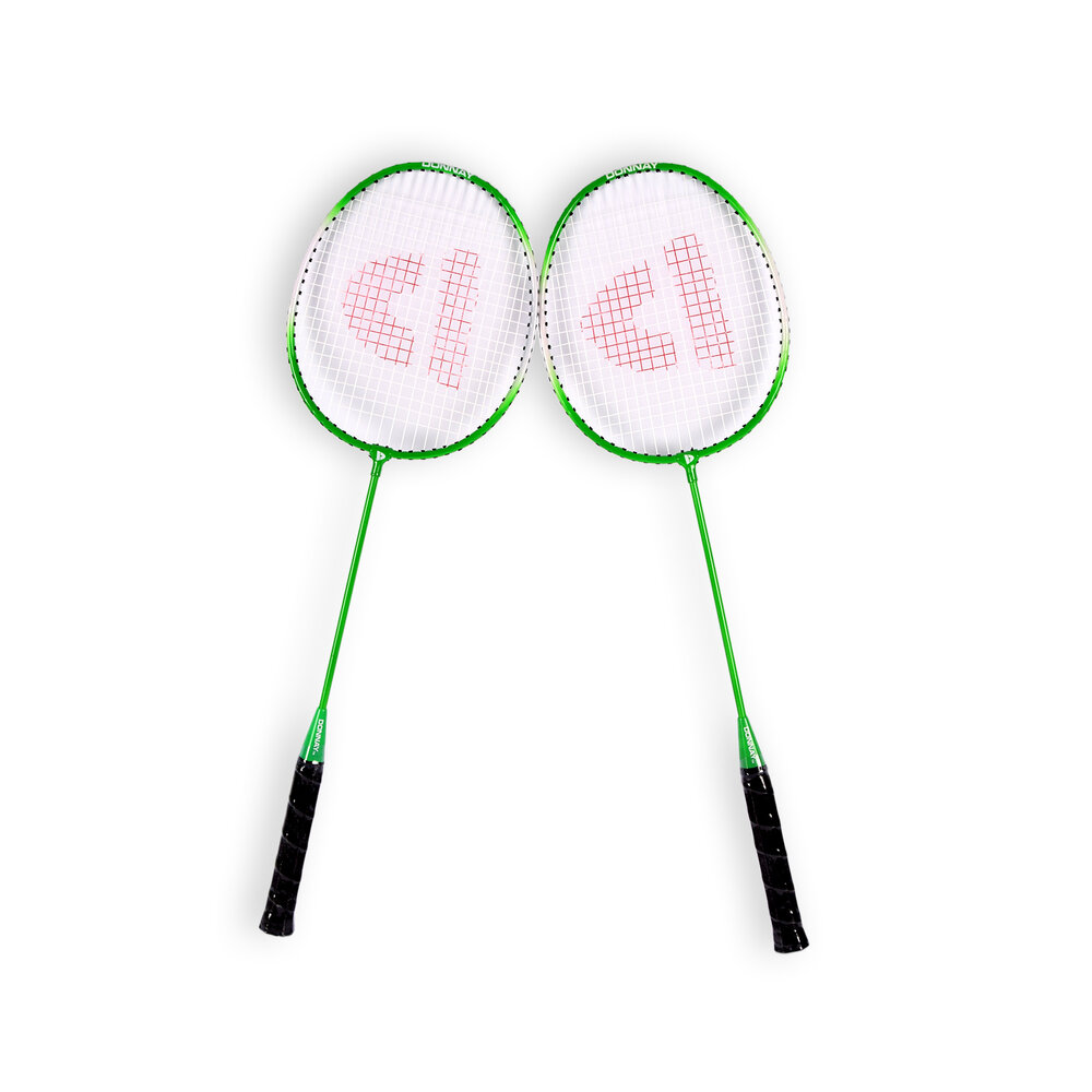 Discountershop Badminton Set for 2 Players – 2 Green 65 cm Speed Badminton Rackets, 3 Shuttlecocks and Carry Bag for Gardens, Beaches and Camping