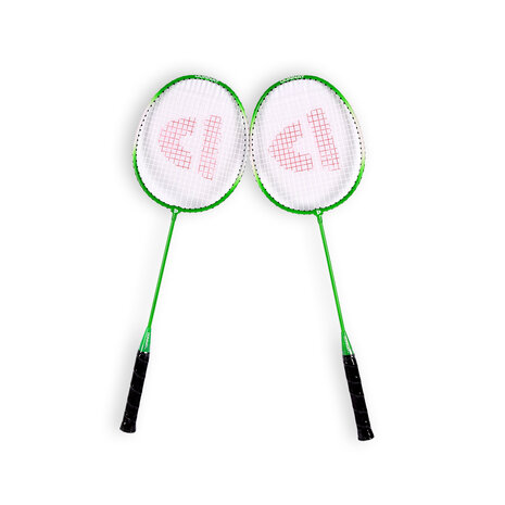 Discountershop Badminton Set for 2 Players – 2 Green 65 cm Speed Badminton Rackets, 3 Shuttlecocks and Carry Bag for Gardens, Beaches and Camping