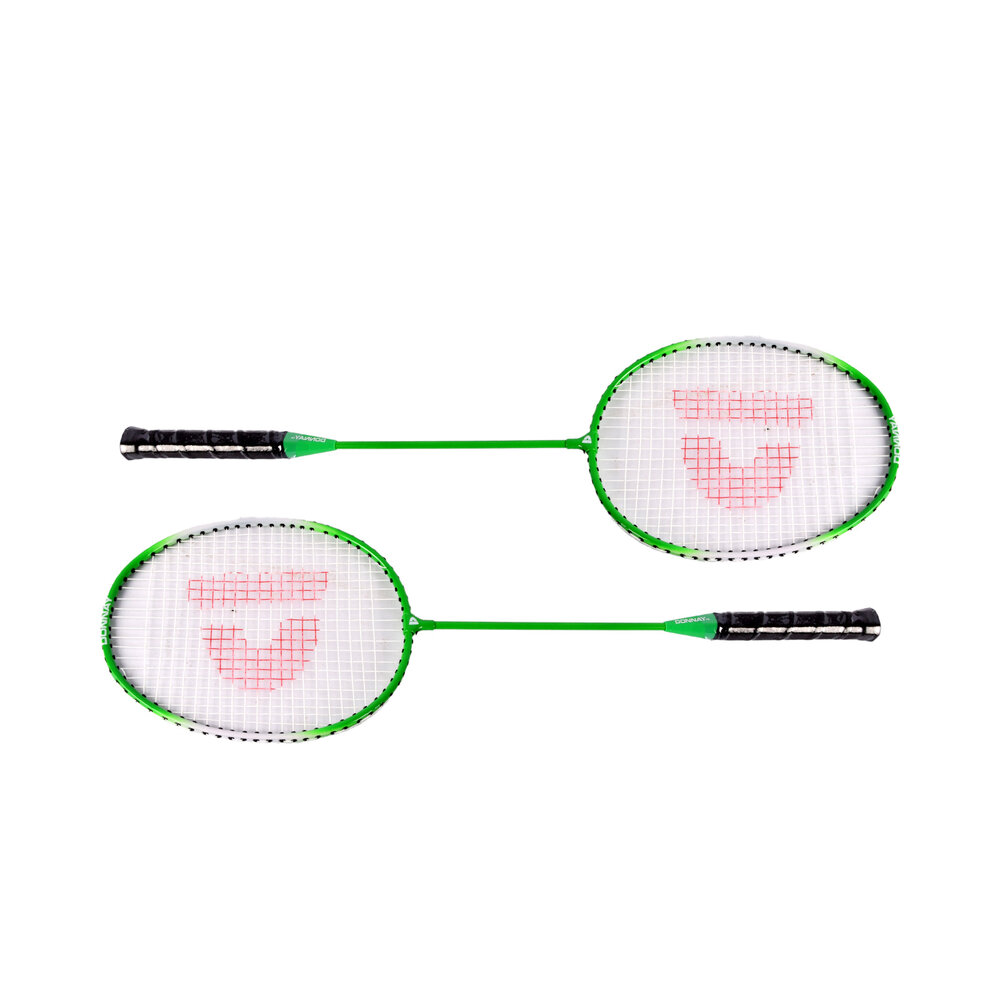 Discountershop Badminton Set for 2 Players – 2 Green 65 cm Speed Badminton Rackets, 3 Shuttlecocks and Carry Bag for Gardens, Beaches and Camping
