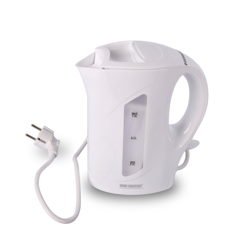 Discountershop Energy-Efficient White Kettle | 1 Liter Capacity | Quick Boil 900 Watt | Cool Touch Handle | BPA-Free and Auto Shut-Off | Compact Design for Home and Travel