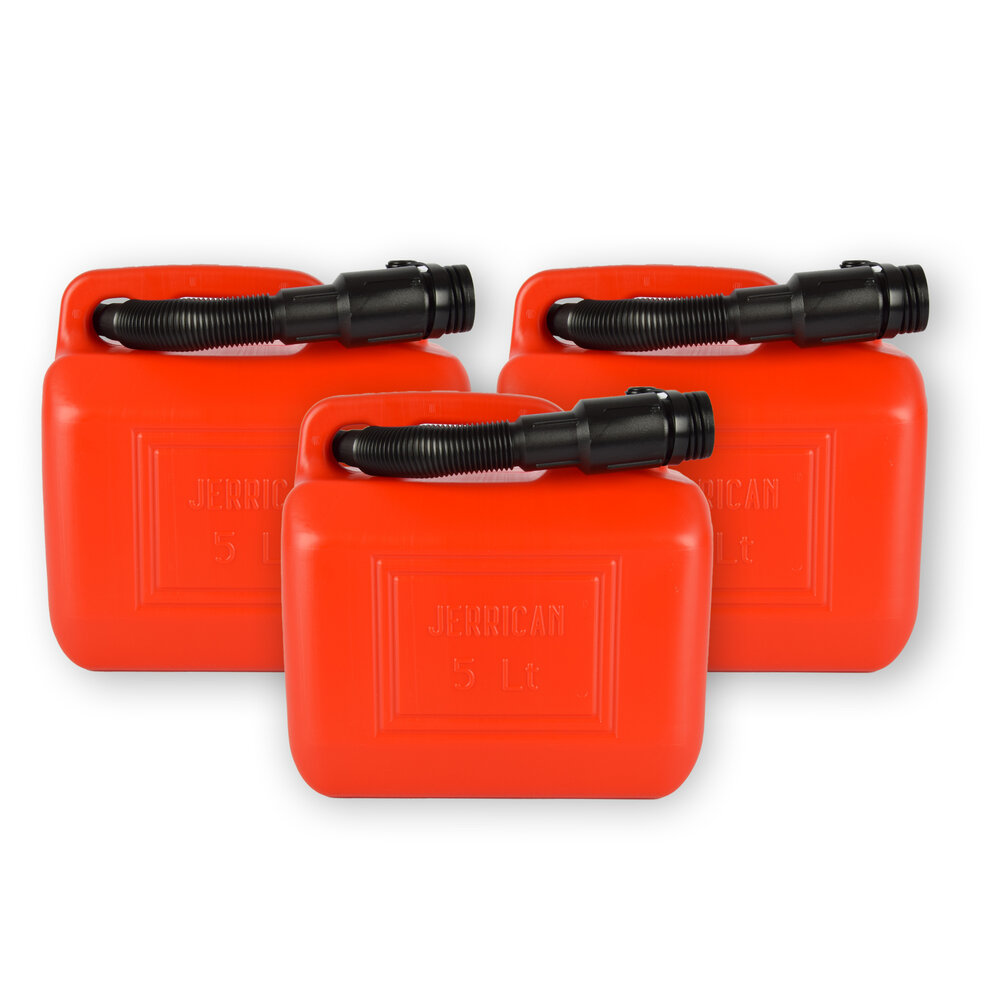 Discountershop 3x Kunststof Brandstof Jerrycan - 5 Liter Rood - Benzinekan met Schenktuit en Kraan - Voor Benzine, Diesel, Petrol & Meer - Heavy Duty