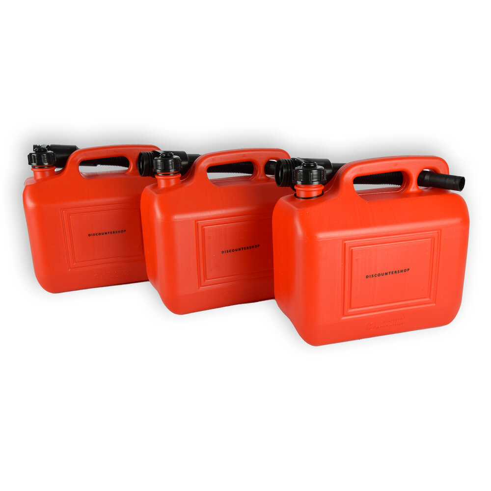 Discountershop 3x Plastic Fuel Jerrycan - 5 Liter Red - Polyethylene - with Spout and Lockable Lid - For Gasoline, Diesel, Petrol & More Discountershop 3x Plastic Fuel Jerrycan - 5 Liter Red - Polyethylene - with Spout and Lockable Lid - For Gasoline, Diesel, Petrol & More