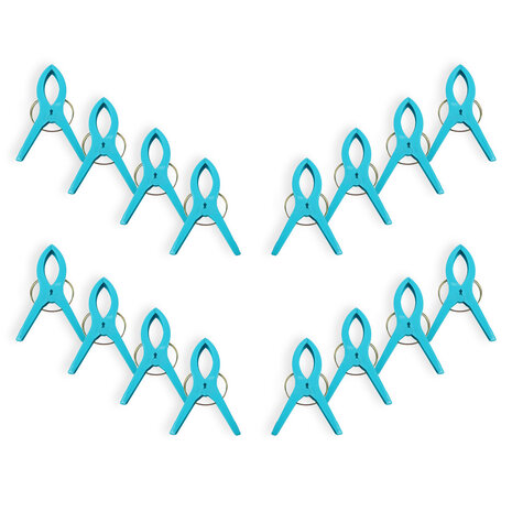 Discountershop 4setsx4pcs - in totaal- 16 stuks | Handdoekklemmen | blauw | Handdoekclips | Handdoekknijpers | Handdoekhaakjes | 15cm*10cm*3cm