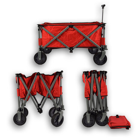 Discountershop Folding cart | Cart | Red | alloy steel | Rotatable | Lever adjustable in 2 positions | Maximum load: 70kg | Transport cart | Beach cart | 90x49x58cm