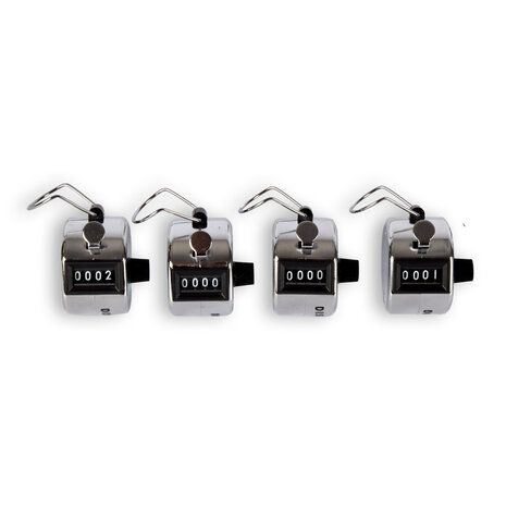 Discountershop 4x | Hand counter | Counter | Tally Counter | 45g | analog| metal | With thumb ring for easy use | 5.5x3cm
