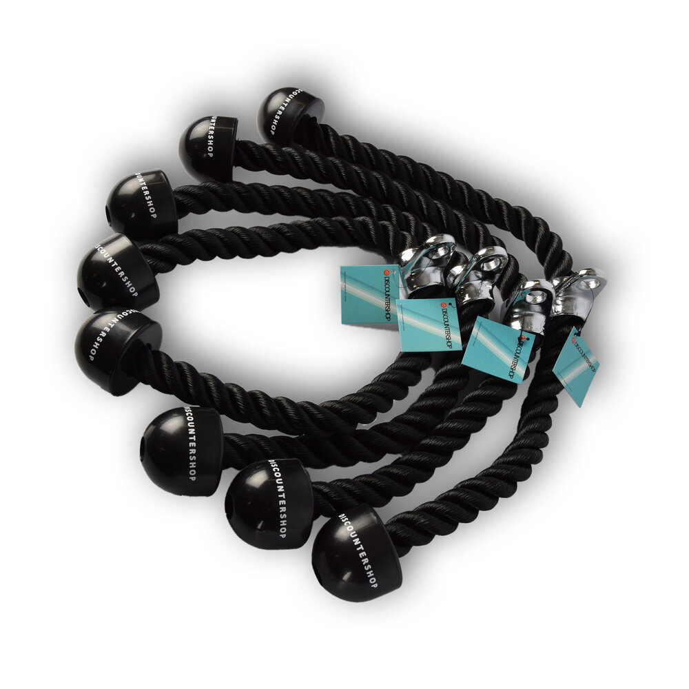 Discountershop 4 stuks | Triceps-touw | Kabeltouw voor triceps | lengte: 70cm | Trekkoord voor Krachtstation | Tricepskabel | Tricepskoord | Tricepsoefeningstouw | Maximale belasting: 200 kg