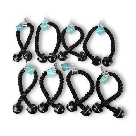Discountershop 8 pieces | Triceps rope | black | Cable rope for triceps | Pull cord for multi-gym station | Triceps cable | Triceps cord | Maximum load: 200 kg | (length/width): 5/6.5 cm