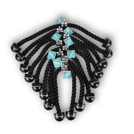 Discountershop 8 pieces | Triceps rope | black | Cable rope for triceps | Pull cord for multi-gym station | Triceps cable | Triceps cord | Maximum load: 200 kg | (length/width): 5/6.5 cm