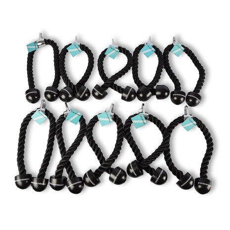 Discountershop 10 pieces | Triceps rope | black | Cable rope for triceps | Pull cord for multi-gym station | Triceps cable | Triceps cord | Maximum load: 200 kg | (length/width): 5/6.5 cm
