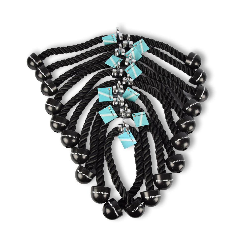 Discountershop 10 stuks | Triceps-touw | zwart | Kabeltouw voor triceps | Trekkoord voor Krachtstation | Tricepskabel | Tricepskoord | Maximale belasting: 200 kg | (lengte/breedte): 5/6,5 cm Discountershop 10 stuks | Triceps-touw | zwart | Kabeltouw voor triceps | Trekkoord voor Krachtstation | Tricepskabel | Tricepskoord | Maximale belasting: 200 kg | (lengte/breedte): 5/6,5 cm