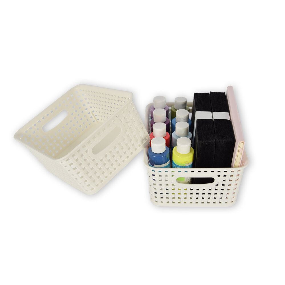 Discountershop 2x | Rattan Mandje | opbergbox | Wit | Kunstsof | Mandje | 5 liter | Opbergmandje | Opbergmand | 25.5cm*19.5cm*10.5cm Discountershop 2x | Rattan Mandje | opbergbox | Wit | Kunstsof | Mandje | 5 liter | Opbergmandje | Opbergmand | 25.5cm*19.5cm*10.5cm