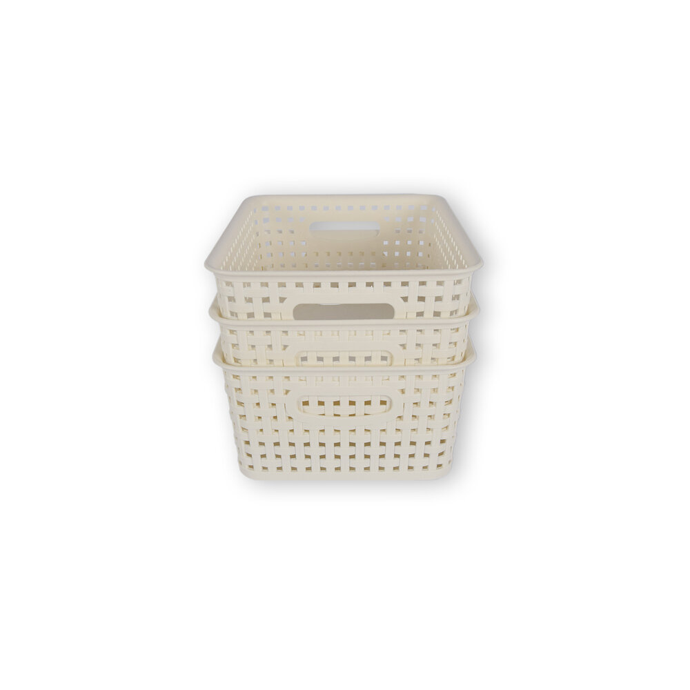 Discountershop 3x | Rattan Mandje | opbergbox | Wit | Kunstsof | Mandje | 5 liter | Opbergmandje | Opbergmand | 25.5cm*19.5cm*10.5cm
