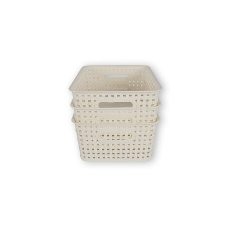 Discountershop 3x | Rattan Mandje | opbergbox | Wit | Kunstsof | Mandje | 5 liter | Opbergmandje | Opbergmand | 25.5cm*19.5cm*10.5cm