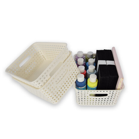 Discountershop 3x | Rattan Basket | storage box | White | Plastic | Basket | 5 liters | Storage basket | Storage basket | 25.5cm*19.5cm*10.5cm Discountershop 3x | Rattan Basket | storage box | White | Plastic | Basket | 5 liters | Storage basket | Storage basket | 25.5cm*19.5cm*10.5cm