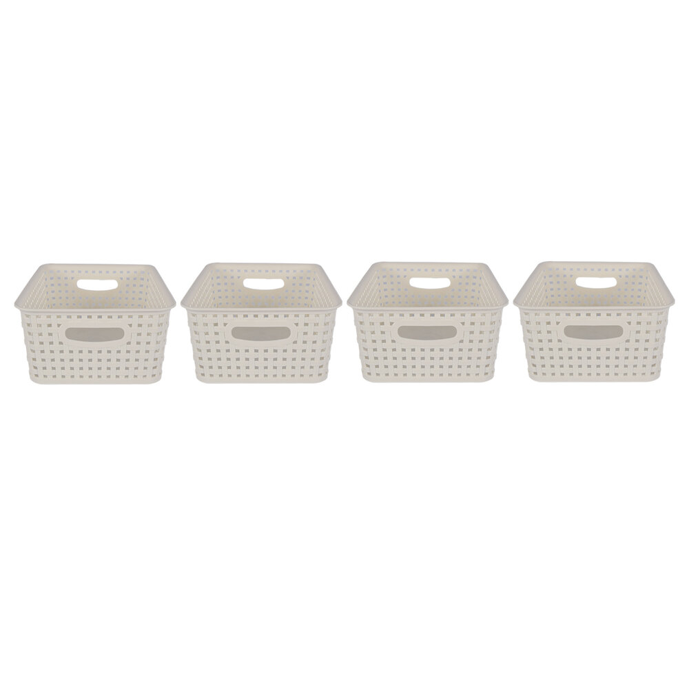 Discountershop 4x | Rattan Mandje | opbergbox | Wit | Kunstsof | Mandje | 5 liter | Opbergmandje | Opbergmand | 25.5cm*19.5cm*10.5cm Discountershop 4x | Rattan Mandje | opbergbox | Wit | Kunstsof | Mandje | 5 liter | Opbergmandje | Opbergmand | 25.5cm*19.5cm*10.5cm