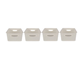 Discountershop 4x | Rattan Mandje | opbergbox | Wit | Kunstsof | Mandje | 5 liter | Opbergmandje | Opbergmand | 25.5cm*19.5cm*10.5cm Discountershop 4x | Rattan Mandje | opbergbox | Wit | Kunstsof | Mandje | 5 liter | Opbergmandje | Opbergmand | 25.5cm*19.5cm*10.5cm