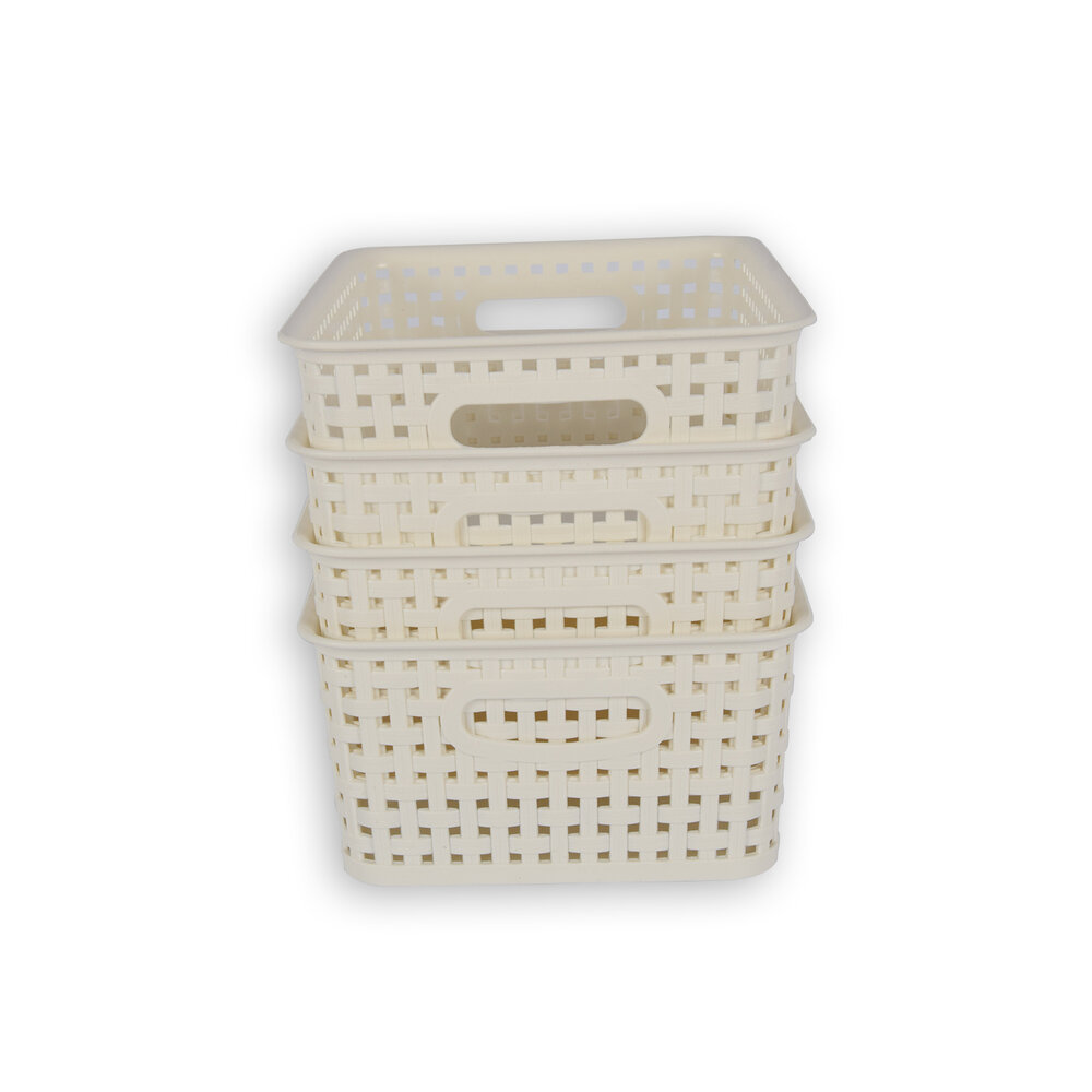 Discountershop 4x | Rattan Mandje | opbergbox | Wit | Kunstsof | Mandje | 5 liter | Opbergmandje | Opbergmand | 25.5cm*19.5cm*10.5cm Discountershop 4x | Rattan Mandje | opbergbox | Wit | Kunstsof | Mandje | 5 liter | Opbergmandje | Opbergmand | 25.5cm*19.5cm*10.5cm
