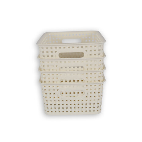 Discountershop 4x | Rattan Mandje | opbergbox | Wit | Kunstsof | Mandje | 5 liter | Opbergmandje | Opbergmand | 25.5cm*19.5cm*10.5cm Discountershop 4x | Rattan Mandje | opbergbox | Wit | Kunstsof | Mandje | 5 liter | Opbergmandje | Opbergmand | 25.5cm*19.5cm*10.5cm