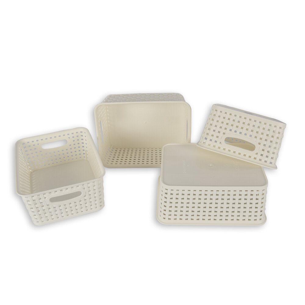 Discountershop 4x | Rattan Mandje | opbergbox | Wit | Kunstsof | Mandje | 5 liter | Opbergmandje | Opbergmand | 25.5cm*19.5cm*10.5cm Discountershop 4x | Rattan Mandje | opbergbox | Wit | Kunstsof | Mandje | 5 liter | Opbergmandje | Opbergmand | 25.5cm*19.5cm*10.5cm