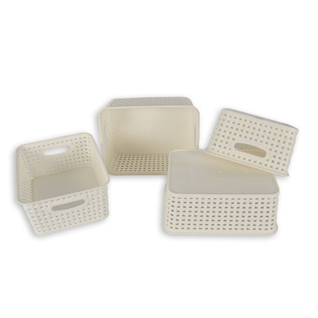 Discountershop 4x | Rattan Mandje | opbergbox | Wit | Kunstsof | Mandje | 5 liter | Opbergmandje | Opbergmand | 25.5cm*19.5cm*10.5cm Discountershop 4x | Rattan Mandje | opbergbox | Wit | Kunstsof | Mandje | 5 liter | Opbergmandje | Opbergmand | 25.5cm*19.5cm*10.5cm