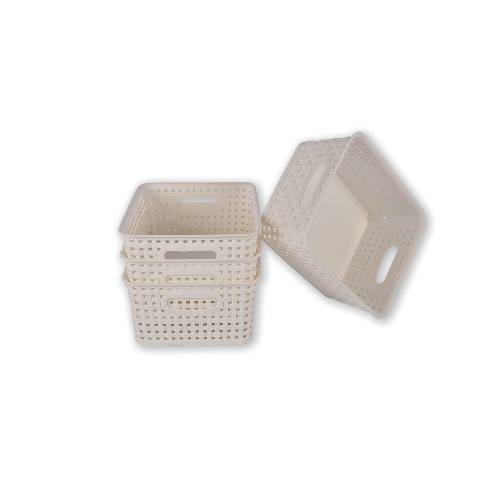 Discountershop 4x | Rattan Mandje | opbergbox | Wit | Kunstsof | Mandje | 5 liter | Opbergmandje | Opbergmand | 25.5cm*19.5cm*10.5cm Discountershop 4x | Rattan Mandje | opbergbox | Wit | Kunstsof | Mandje | 5 liter | Opbergmandje | Opbergmand | 25.5cm*19.5cm*10.5cm
