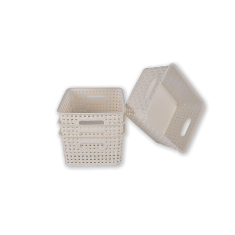 Discountershop 4x | Rattan Mandje | opbergbox | Wit | Kunstsof | Mandje | 5 liter | Opbergmandje | Opbergmand | 25.5cm*19.5cm*10.5cm Discountershop 4x | Rattan Mandje | opbergbox | Wit | Kunstsof | Mandje | 5 liter | Opbergmandje | Opbergmand | 25.5cm*19.5cm*10.5cm