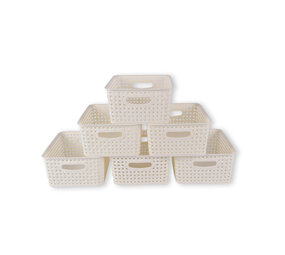 Discountershop 6x | Rattan Basket | storage box | White | Plastic | Basket |  5 liters | Storage basket | Storage basket | 25.5cm*19.5cm*10.5cm Discountershop 6x | Rattan Basket | storage box | White | Plastic | Basket |  5 liters | Storage basket | Storage basket | 25.5cm*19.5cm*10.5cm