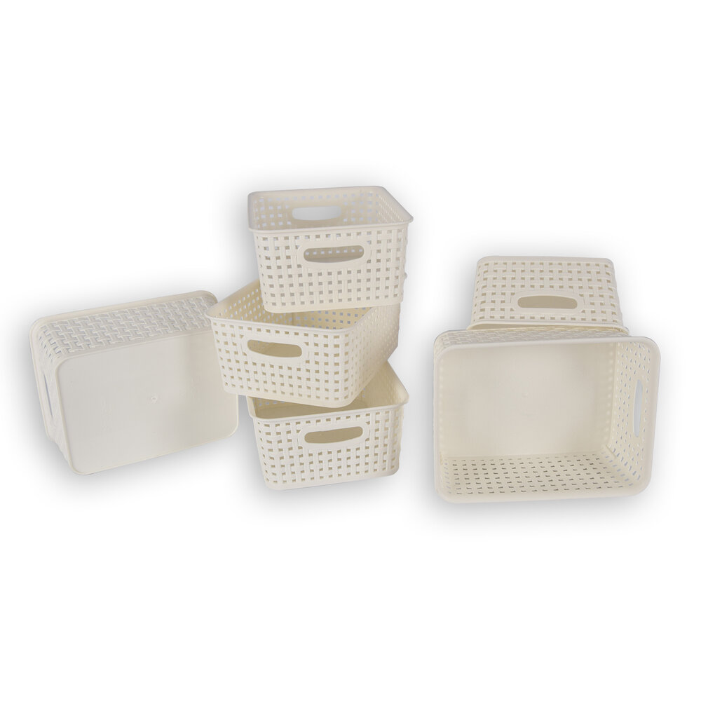 Discountershop 6x | Rattan Basket | storage box | White | Plastic | Basket |  5 liters | Storage basket | Storage basket | 25.5cm*19.5cm*10.5cm Discountershop 6x | Rattan Basket | storage box | White | Plastic | Basket |  5 liters | Storage basket | Storage basket | 25.5cm*19.5cm*10.5cm