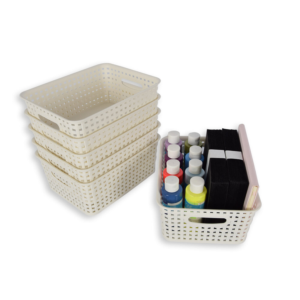 Discountershop 6x | Rattan Mandje | opbergbox | Wit | Kunstsof | Mandje |  5 liter | Opbergmandje | Opbergmand | 25.5cm*19.5cm*10.5cm Discountershop 6x | Rattan Mandje | opbergbox | Wit | Kunstsof | Mandje |  5 liter | Opbergmandje | Opbergmand | 25.5cm*19.5cm*10.5cm