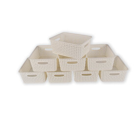 Discountershop 8x | Rattan Basket | storage box | White | Plastic | Basket | 5 liters | Storage basket | Storage basket | 25.5cm*19.5cm*10.5cm