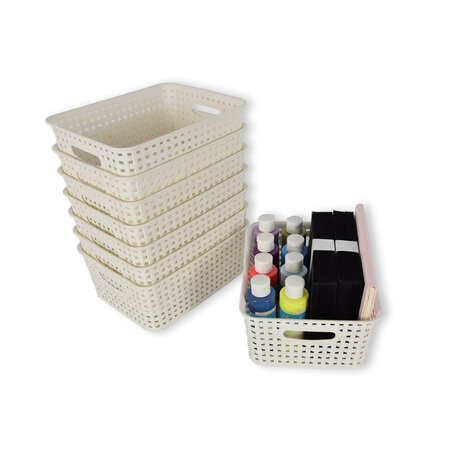 Discountershop 8x | Rattan Basket | storage box | White | Plastic | Basket | 5 liters | Storage basket | Storage basket | 25.5cm*19.5cm*10.5cm