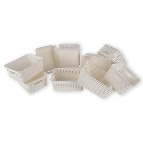 Discountershop 9x | Rattan Basket | storage box | White | Plastic | Basket | 5 liters | Storage basket | Storage basket | 25.5cm*19.5cm*10.5cm Discountershop 9x | Rattan Basket | storage box | White | Plastic | Basket | 5 liters | Storage basket | Storage basket | 25.5cm*19.5cm*10.5cm