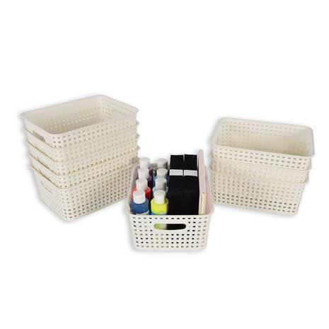 Discountershop 9x | Rattan Basket | storage box | White | Plastic | Basket | 5 liters | Storage basket | Storage basket | 25.5cm*19.5cm*10.5cm Discountershop 9x | Rattan Basket | storage box | White | Plastic | Basket | 5 liters | Storage basket | Storage basket | 25.5cm*19.5cm*10.5cm