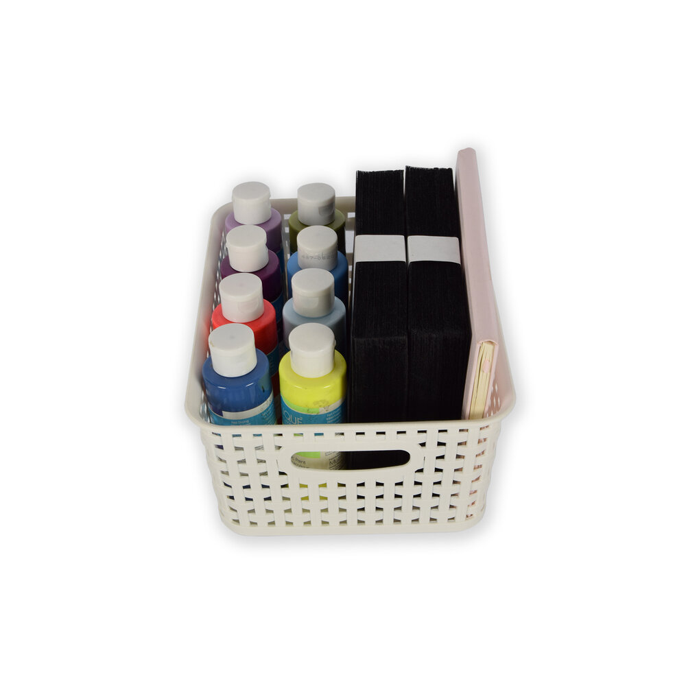 Discountershop 10x | Rattan Mandje | opbergbox | Wit | Kunstsof | Mandje | 5 liter | Opbergmandje | Opbergmand | 25.5cm*19.5cm*10.5cm Discountershop 10x | Rattan Mandje | opbergbox | Wit | Kunstsof | Mandje | 5 liter | Opbergmandje | Opbergmand | 25.5cm*19.5cm*10.5cm