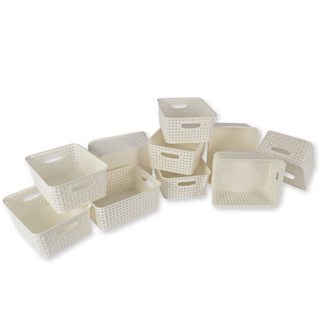 Discountershop 10x | Rattan Mandje | opbergbox | Wit | Kunstsof | Mandje | 5 liter | Opbergmandje | Opbergmand | 25.5cm*19.5cm*10.5cm Discountershop 10x | Rattan Mandje | opbergbox | Wit | Kunstsof | Mandje | 5 liter | Opbergmandje | Opbergmand | 25.5cm*19.5cm*10.5cm