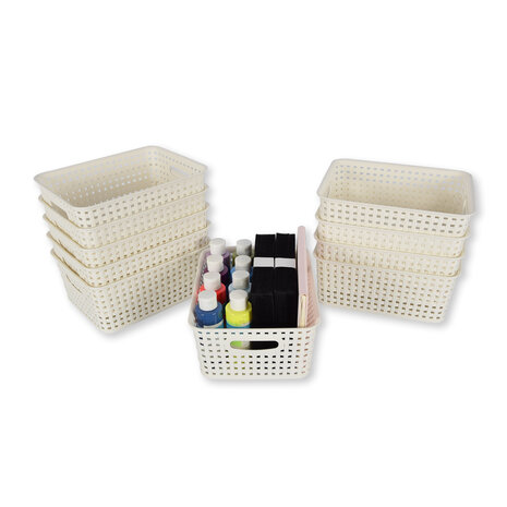 Discountershop 10x | Rattan Mandje | opbergbox | Wit | Kunstsof | Mandje | 5 liter | Opbergmandje | Opbergmand | 25.5cm*19.5cm*10.5cm Discountershop 10x | Rattan Mandje | opbergbox | Wit | Kunstsof | Mandje | 5 liter | Opbergmandje | Opbergmand | 25.5cm*19.5cm*10.5cm