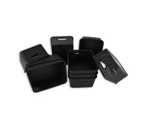 Discountershop Set van 9 | Rattan Mandje | opbergbox | Zwart | Kunstsof | Mandje | 5 liter | Opbergmandje | Opbergmand | 25cm*20cm*11cm