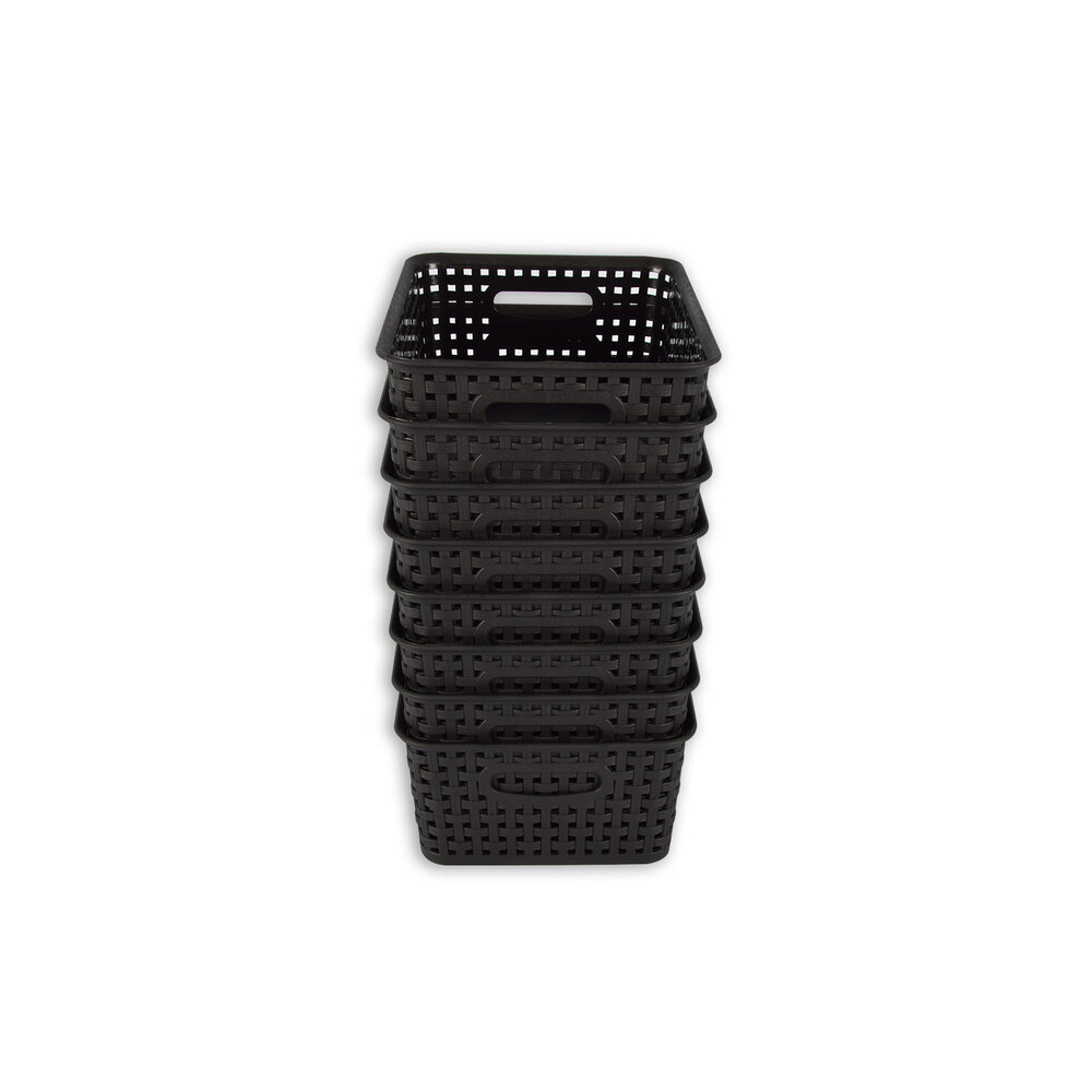 Discountershop Set van 8 | Rattan Mandje | opbergbox | Zwart | Kunstsof | Mandje | 5 liter | Opbergmandje | Opbergmand | 25cm*20cm*11cm Discountershop Set van 8 | Rattan Mandje | opbergbox | Zwart | Kunstsof | Mandje | 5 liter | Opbergmandje | Opbergmand | 25cm*20cm*11cm