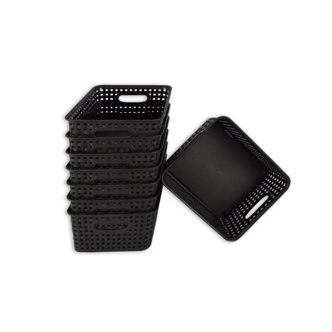Discountershop Set van 8 | Rattan Mandje | opbergbox | Zwart | Kunstsof | Mandje | 5 liter | Opbergmandje | Opbergmand | 25cm*20cm*11cm Discountershop Set van 8 | Rattan Mandje | opbergbox | Zwart | Kunstsof | Mandje | 5 liter | Opbergmandje | Opbergmand | 25cm*20cm*11cm