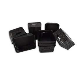 Discountershop Set van 8 | Rattan Mandje | opbergbox | Zwart | Kunstsof | Mandje | 5 liter | Opbergmandje | Opbergmand | 25cm*20cm*11cm Discountershop Set van 8 | Rattan Mandje | opbergbox | Zwart | Kunstsof | Mandje | 5 liter | Opbergmandje | Opbergmand | 25cm*20cm*11cm