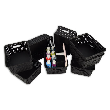 Discountershop Set van 8 | Rattan Mandje | opbergbox | Zwart | Kunstsof | Mandje | 5 liter | Opbergmandje | Opbergmand | 25cm*20cm*11cm Discountershop Set van 8 | Rattan Mandje | opbergbox | Zwart | Kunstsof | Mandje | 5 liter | Opbergmandje | Opbergmand | 25cm*20cm*11cm