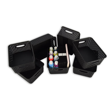 Discountershop Set van 7 | Rattan Mandje | opbergbox | Zwart | Kunstsof | Mandje | 5 liter | Opbergmandje | Opbergmand | 25cm*20cm*11cm Discountershop Set van 7 | Rattan Mandje | opbergbox | Zwart | Kunstsof | Mandje | 5 liter | Opbergmandje | Opbergmand | 25cm*20cm*11cm